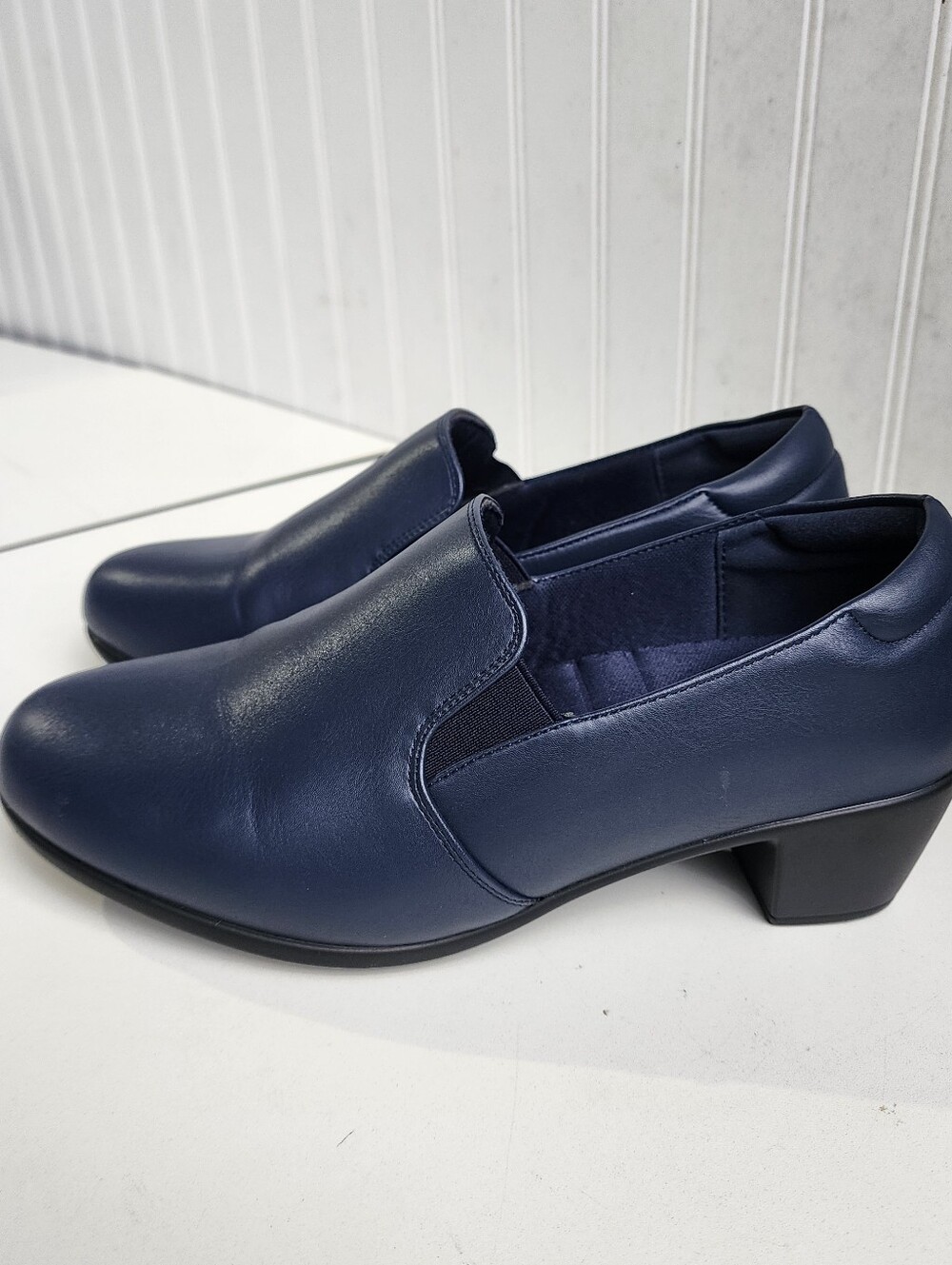 VJH confort Heeled Shoes Comfortable Elastic Low Block Chunky Heels Navy Blue  9